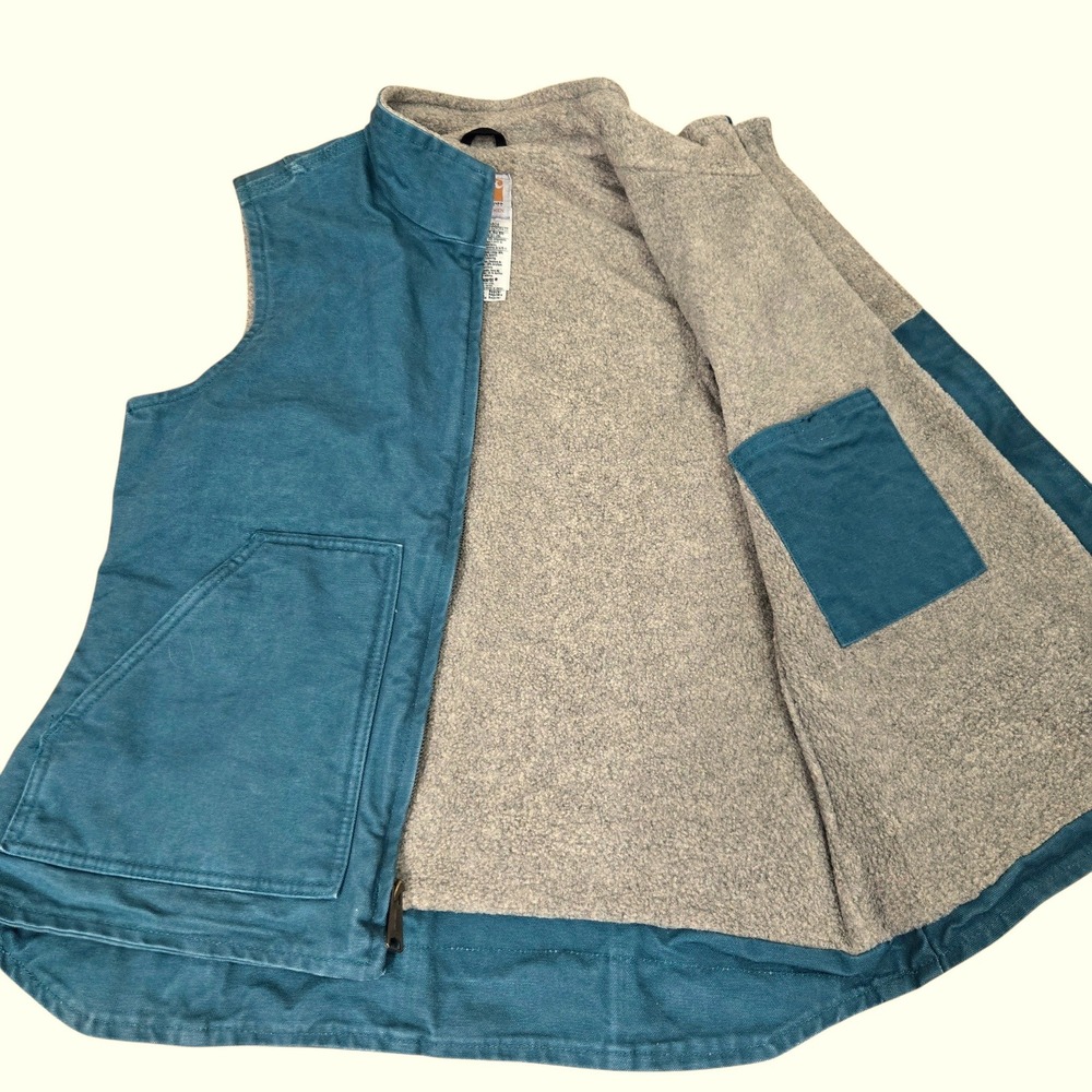 Carhartt Sandstone Mock Neck Vest Women Small Blue WV001 DTL Sherpa Lined Canvas - Picture 2 of 12